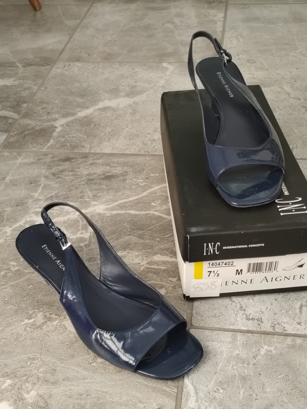 NWT Navy Patent Slingback Peep Toe Heels